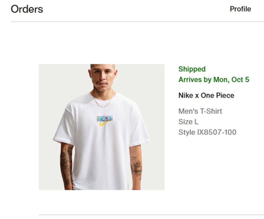 Nike x One Piece White T-Shirt Sz Large